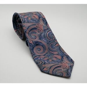 Mens Navy Blue and Rose Pink Paisley Silk Necktie Classic Formal Business Tie